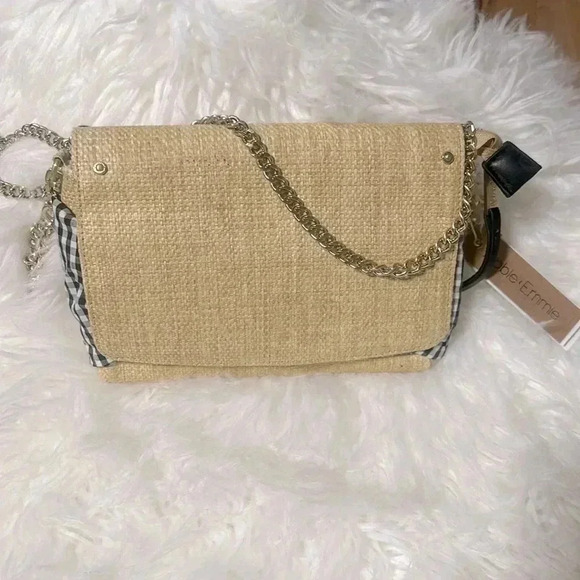 Abbie & Emmie Small Straw Crossbody Gingham Handle Tote - Picture 1 of 8